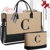 imageBAGAIL Initial Tote Bag Personalized Birthday Gifts for Women Teacher Friends Mom Wedding Monogrammed Beach BagJute Brown2pcs