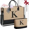 imageBAGAIL Initial Tote Bag Personalized Birthday Gifts for Women Teacher Friends Mom Wedding Monogrammed Beach BagJute Brown2pcs