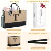 imageBAGAIL Initial Tote Bag Personalized Birthday Gifts for Women Teacher Friends Mom Wedding Monogrammed Beach BagJute Brown2pcs