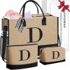 imageBAGAIL Initial Tote Bag Personalized Birthday Gifts for Women Teacher Friends Mom Wedding Monogrammed Beach BagJute Brown3pcs