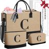 imageBAGAIL Initial Tote Bag Personalized Birthday Gifts for Women Teacher Friends Mom Wedding Monogrammed Beach BagJute Brown3pcs