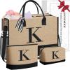 imageBAGAIL Initial Tote Bag Personalized Birthday Gifts for Women Teacher Friends Mom Wedding Monogrammed Beach BagJute Brown3pcs