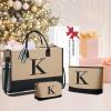 imageBAGAIL Initial Tote Bag Personalized Birthday Gifts for Women Teacher Friends Mom Wedding Monogrammed Beach BagJute Brown3pcs