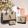 imageBAGAIL Initial Tote Bag Personalized Birthday Gifts for Women Teacher Friends Mom Wedding Monogrammed Beach BagJute Brown3pcs