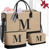 imageBAGAIL Initial Tote Bag Personalized Birthday Gifts for Women Teacher Friends Mom Wedding Monogrammed Beach BagJute Brown3pcs