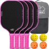 imageBAGAIL Pickleball Paddles USAPA Approved Fiberglass Surface Pickleball Set Lightweight Pickle Ball Rackets with 4 Balls 1 Bag Designed in California for Traction and StabilityPink