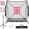 imageBAGAIL 7x7 ft Baseball ampamp Softball Practice Net with Bow Frame for Batting Hitting Pitching Portable Baseball Throwing Net with 2 Strike Zone Batting Tee Carry Bag Great for All LevelsBlack