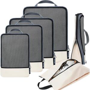 imageBAGAIL 4 Set6 Set8 Set Compression Packing Cubes Travel Accessories Expandable Packing Organizers Square Mesh 06Black6Beige