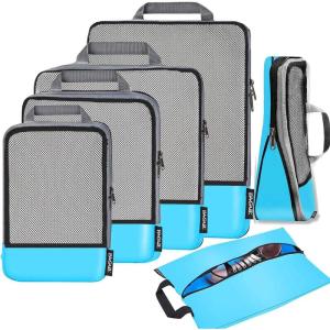imageBAGAIL 4 Set6 Set8 Set Compression Packing Cubes Travel Accessories Expandable Packing Organizers Square Mesh 06Black6Blue