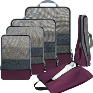 imageBAGAIL 4 Set6 Set8 Set Compression Packing Cubes Travel Accessories Expandable Packing Organizers Square Mesh 06Black6Burgundy