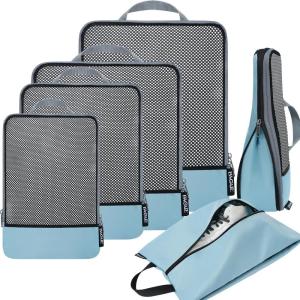 imageBAGAIL 4 Set6 Set8 Set Compression Packing Cubes Travel Accessories Expandable Packing Organizers Square Mesh 06Black6Dusty Blue