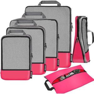 imageBAGAIL 4 Set6 Set8 Set Compression Packing Cubes Travel Accessories Expandable Packing Organizers Square Mesh 06Black6Fuchsia