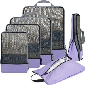 imageBAGAIL 4 Set6 Set8 Set Compression Packing Cubes Travel Accessories Expandable Packing Organizers Square Mesh 06Black6Lavender