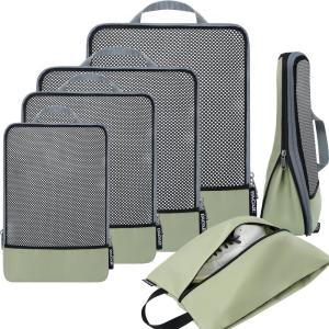 imageBAGAIL 4 Set6 Set8 Set Compression Packing Cubes Travel Accessories Expandable Packing Organizers Square Mesh 06Black6Matcha Green