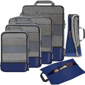 imageBAGAIL 4 Set6 Set8 Set Compression Packing Cubes Travel Accessories Expandable Packing Organizers Square Mesh 06Black6Navy