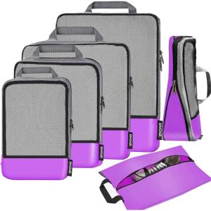 imageBAGAIL 4 Set6 Set8 Set Compression Packing Cubes Travel Accessories Expandable Packing Organizers Square Mesh 06Black6Purple