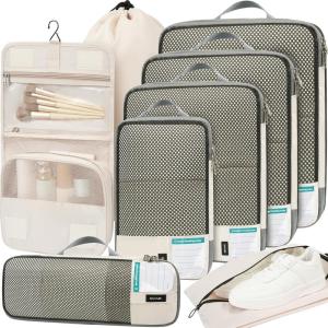 imageBAGAIL 4 Set6 Set8 Set Compression Packing Cubes Travel Accessories Expandable Packing Organizers Square Mesh 06Black8Beige