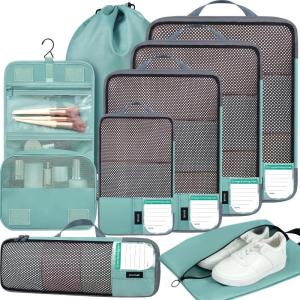 imageBAGAIL 4 Set6 Set8 Set Compression Packing Cubes Travel Accessories Expandable Packing Organizers Square Mesh 06Black8Dusty Blue