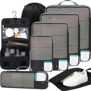 imageBAGAIL 4 Set6 Set8 Set Compression Packing Cubes Travel Accessories Expandable Packing Organizers Square Mesh 06Black8Jet Black