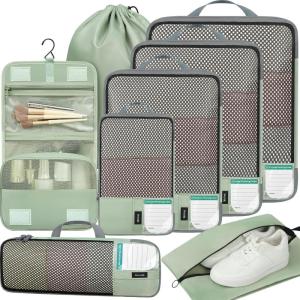 imageBAGAIL 4 Set6 Set8 Set Compression Packing Cubes Travel Accessories Expandable Packing Organizers Square Mesh 06Black8Matcha Green
