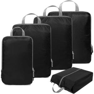 imageBAGAIL 5 Set Ultralight Compression Packing Cubes Travel Accessories Expandable Packing OrganizersBurgundyBlack