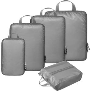 imageBAGAIL 5 Set Ultralight Compression Packing Cubes Travel Accessories Expandable Packing OrganizersBurgundyGrey