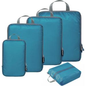imageBAGAIL 5 Set Ultralight Compression Packing Cubes Travel Accessories Expandable Packing OrganizersBurgundyTeal