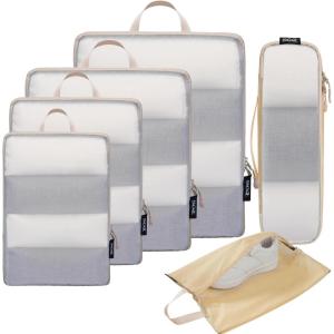 imageBAGAIL 6 Set Ultralight Compression Packing Cubes Packing Organizer for Travel Accessories Luggage Suitcase Backpack06Beige