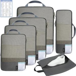 imageBAGAIL 6 Set4 Set Lightweight Compression Packing Cubes for Travel AntiTearing Expandable Organizer Bags for SuitcaseDark Grey