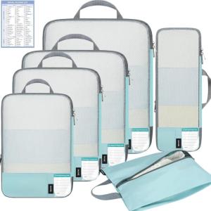 imageBAGAIL 6 Set4 Set Lightweight Compression Packing Cubes for Travel AntiTearing Expandable Organizer Bags for SuitcaseDusty Blue