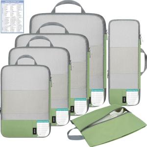 imageBAGAIL 6 Set4 Set Lightweight Compression Packing Cubes for Travel AntiTearing Expandable Organizer Bags for SuitcaseMatcha Green
