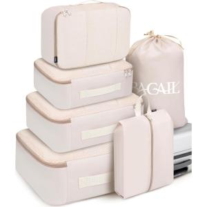 imageBAGAIL 8 Set Packing Cubes Luggage Packing Organizers for Travel AccessoriesPewter ColorBeige