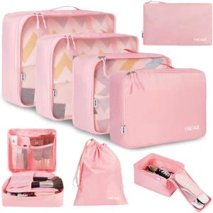 imageBAGAIL 8 Set Packing Cubes Luggage Packing Organizers for Travel AccessoriesPewter ColorBlush Pink