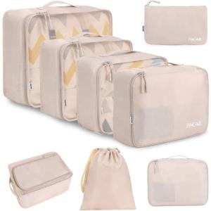 imageBAGAIL 8 Set Packing Cubes Luggage Packing Organizers for Travel AccessoriesPewter ColorCream