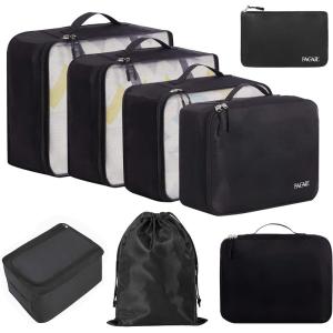 imageBAGAIL 8 Set Packing Cubes Luggage Packing Organizers for Travel AccessoriesPewter ColorJet Black