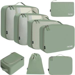 imageBAGAIL 8 Set Packing Cubes Luggage Packing Organizers for Travel AccessoriesPewter ColorMatcha Green