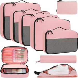 imageBAGAIL 8 Set9 Set Packing Cubes Luggage Packing Organizer for Travel Suitcase Packing Bags for Travel AccessoriesCoral Pink