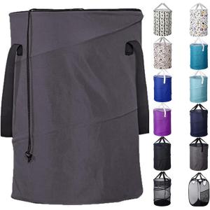 imageBAGAIL 85L Pop Up Laundry Hamper Bucket Cylindric Foldable Clothes Bag Folding Washing BinLarge Capacity Collapsible Drawstring Closure Polyester Laundry Storage Basket with HandlesDark Grey