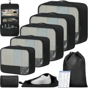imageBAGAIL 9 Set Packing Cubes Luggage Packing Organizers for Travel AccessoriesBlack