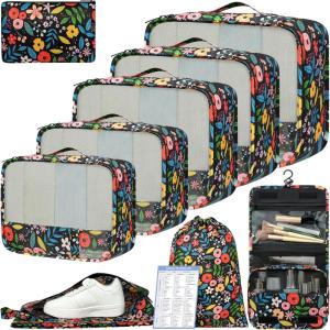imageBAGAIL 9 Set Packing Cubes Luggage Packing Organizers for Travel AccessoriesBlack floral