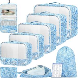 imageBAGAIL 9 Set Packing Cubes Luggage Packing Organizers for Travel AccessoriesBlue paisley