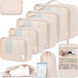 imageBAGAIL 9 Set Packing Cubes Luggage Packing Organizers for Travel AccessoriesCream