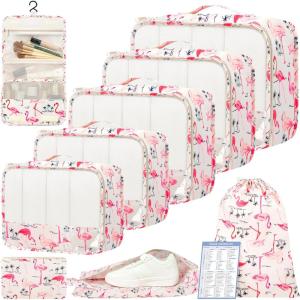 imageBAGAIL 9 Set Packing Cubes Luggage Packing Organizers for Travel AccessoriesFlamingo