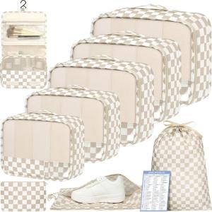 imageBAGAIL 9 Set Packing Cubes Luggage Packing Organizers for Travel AccessoriesKhaki checkered
