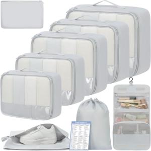 imageBAGAIL 9 Set Packing Cubes Luggage Packing Organizers for Travel AccessoriesLight Grey