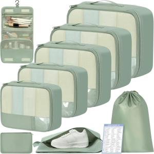imageBAGAIL 9 Set Packing Cubes Luggage Packing Organizers for Travel AccessoriesMatcha Green