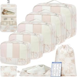 imageBAGAIL 9 Set Packing Cubes Luggage Packing Organizers for Travel AccessoriesPink floral