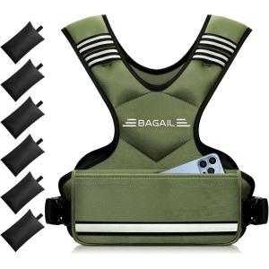 imageBAGAIL Adjustable Weighted Vest 410lb1218lb2032lb Rucking Vest for Women ampamp Men with 6 Weights ampamp Large Pocket Weight Vest for Home Workouts Running Walking and Strength TrainingGreen