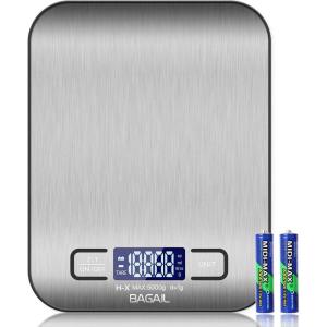 imageBAGAIL BASICS Digital Kitchen Scale Premium Stainless Steel Food Scales Weight Grams and Oz for Baking and Cooking 11lb5kg with 01oz1g PrecisionSilver