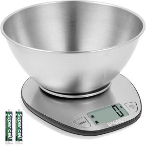 imageBAGAIL BASICS Digital Kitchen Scale Premium Stainless Steel Food Scales Weight Grams and Oz for Baking and Cooking 11lb5kg with 01oz1g PrecisionSilverBowl